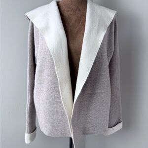 Tahari Cream and Gray Cashmere Blend Cardigan